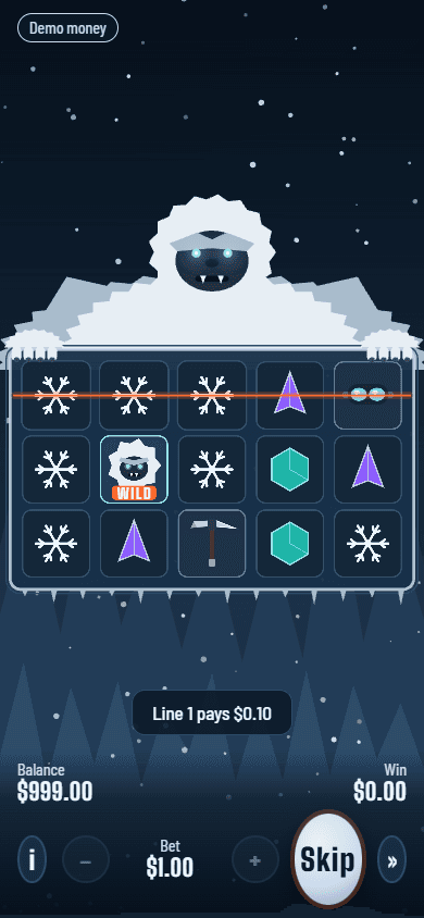 Yeti Whiteout prototype on a phone showing a line win.